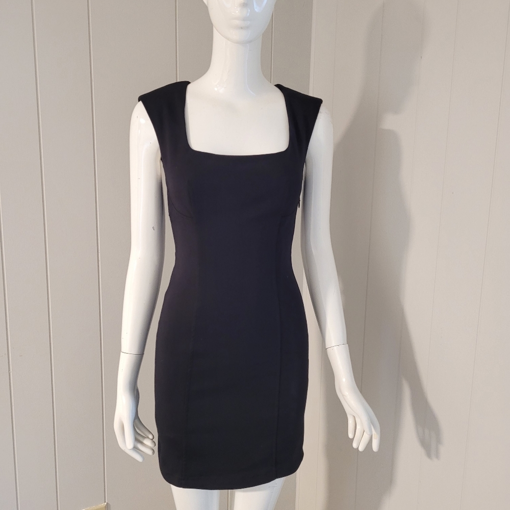 Zara black dress, structured bodycon with side zip